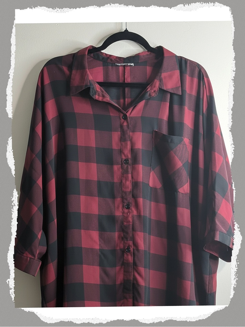 Black and Maroon Buffalo Plaid Button-Up Tunic • EUC • 31" p2p & length - Picture 2 of 3